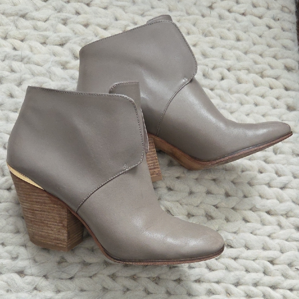 Cole Haan Taupe Ankle Booties with Wooden Heel